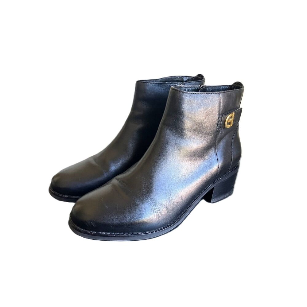 Cole Haan Black Leather Ankle Booties Side Zip Boots Women's Size 9B
